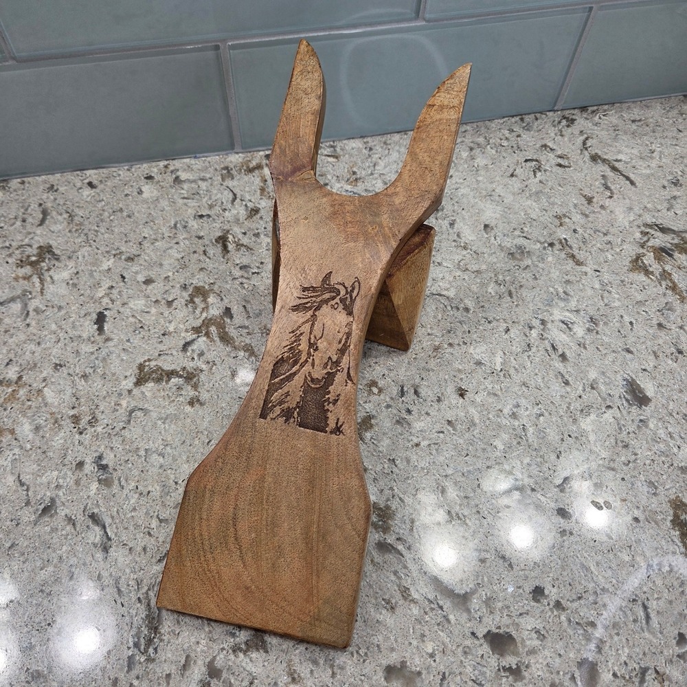 Rustic Wooden‎ Boot Jack Horse Etched Western Boot Remover Handcrafted Cowboy